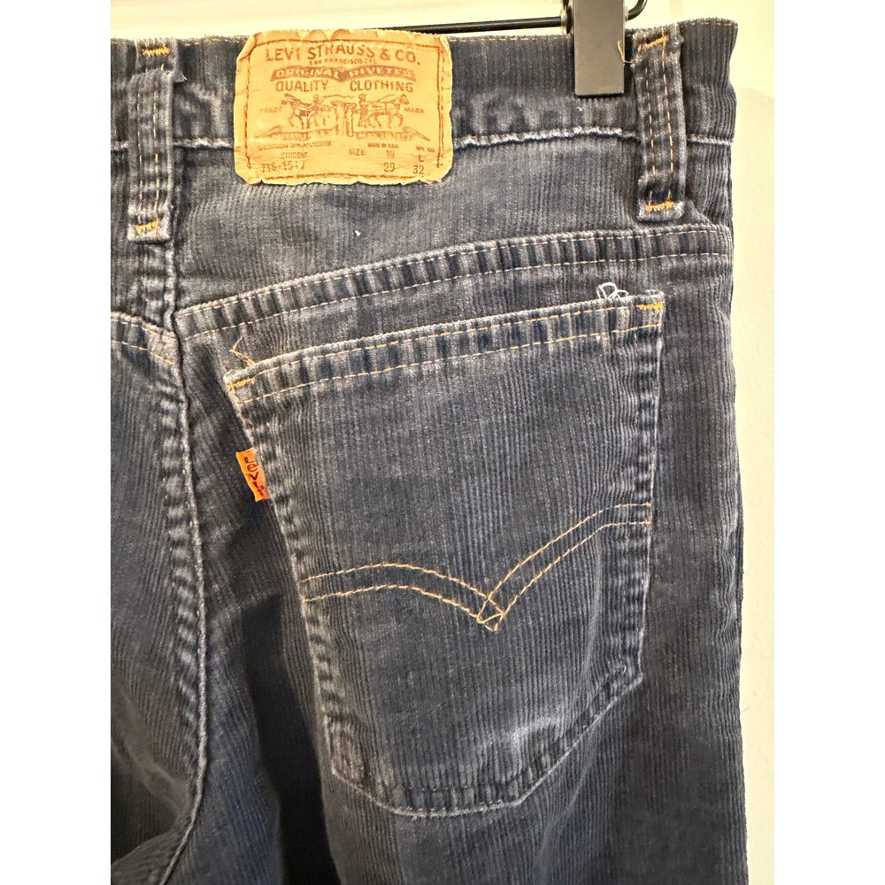 Vintage Levis 716 Student Orange Tab Corduroy Pants Navy Blue Talon 42 Zip 29x32 - Picture 5 of 9